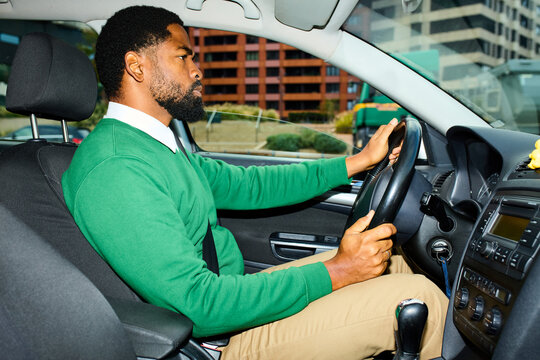 The driver operates the vehicle