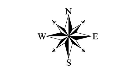 Classic black and white compass rose symbol indicating cardinal directions for navigation and exploration