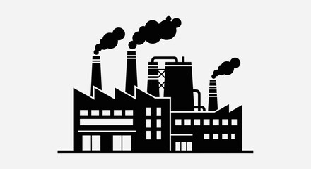 Fototapeta premium Modern industrial factory complex emitting smoke from chimneys, symbolizing production and manufacturing power.