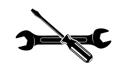 Professional wrench and screwdriver crossed for a powerful symbol of repair, construction, and mechanical solutions