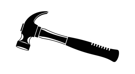 Sleek black hammer silhouette ready for construction projects, DIY tasks, and creative building endeavors, a versatile tool for any task.