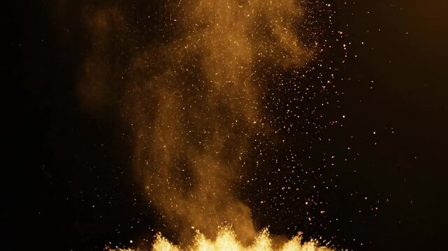 Seamless loop of glittering gold dust particles slowly ascending and dissolving into the deep, mysterious void background particles, blank space, overlay