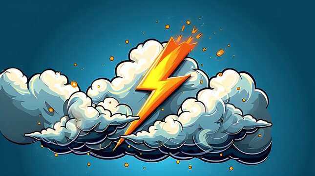 A dramatic cartoon cloud with lightning bolt in pop-art style, bold outlines, textured shadows, and bright contrasting color pops.