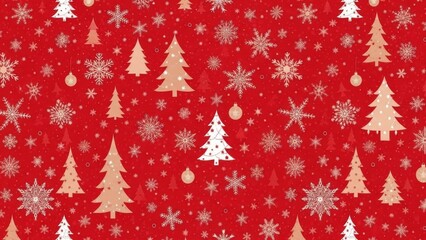 雪の結晶とクリスマスツリーが描かれた赤いクリスマスの背景