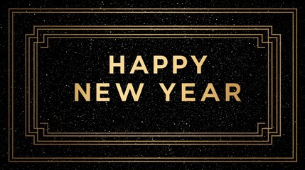 Obraz premium Elegant Happy New Year banner, luxury vector style, black background with gold geometric lines.