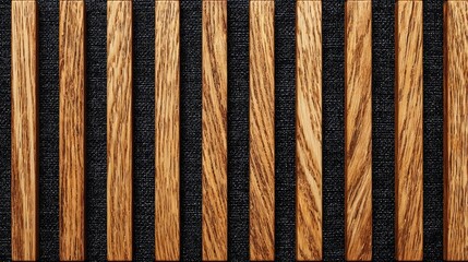 Acoustic wood panel wall with black cloth concept. Stunning wood and black texture background for design projects.