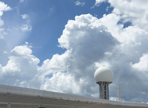 Airport Radar control Tower landscape with clouds