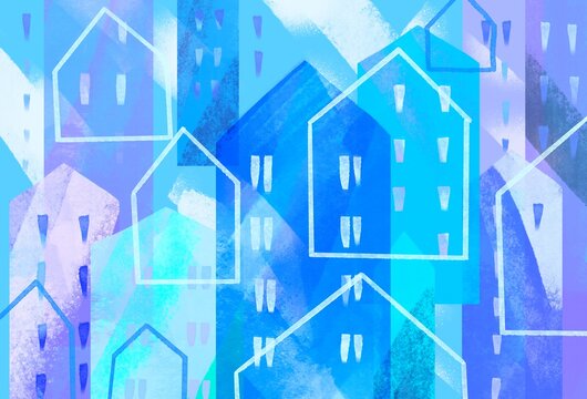 Blue background with houses 