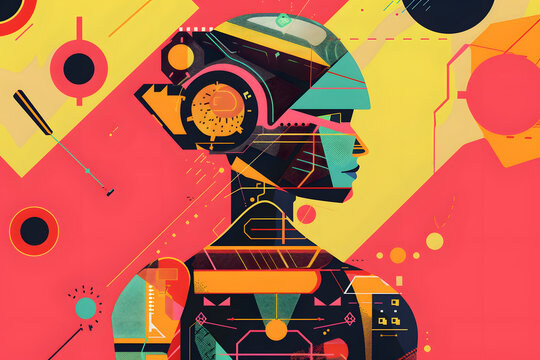 Cartoon Futuristic android geometric blocky