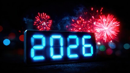 Naklejka premium Celebrating the New Year 2026 with Fireworks and Bright Lights