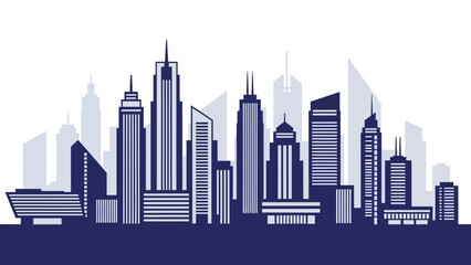 Obraz premium Cityscape Skyline Illustration with Modern Buildings in Dark Blue