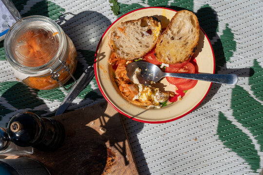 Breakfast food on a picnic blanket 