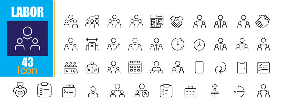 Labor and Human Resources Line Icon Set. Business Management, Organization, and Employment Vector Symbols.
