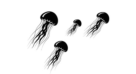 Black jellyfish silhouettes with transparent background © LAILATUS