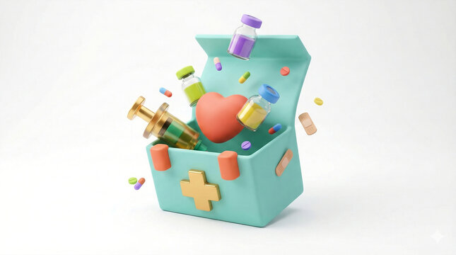 Turquoise First Aid Kit Exploding with Medical Supplies.png