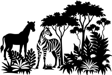Forest Natural Elements Giraffes Silhouette Vector Wildlife