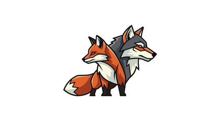 Two foxes duo stylized animal portrait with transparent background
