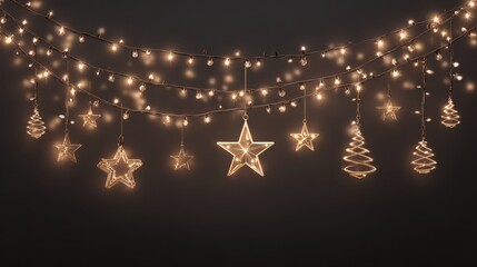 Naklejka premium Festive Christmas String Lights with Stars and Ornaments