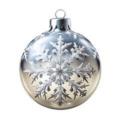 Obraz premium Royal Snowflake Bauble: A luxury snowflake glass bauble with silver metallic patterns, royal winter fantasy style, hyper-realistic sharp PNG.