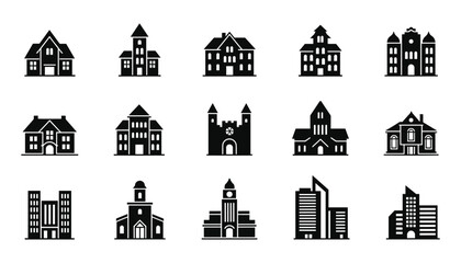 Naklejka premium Collection of building vector icons in a variety of architectural styles