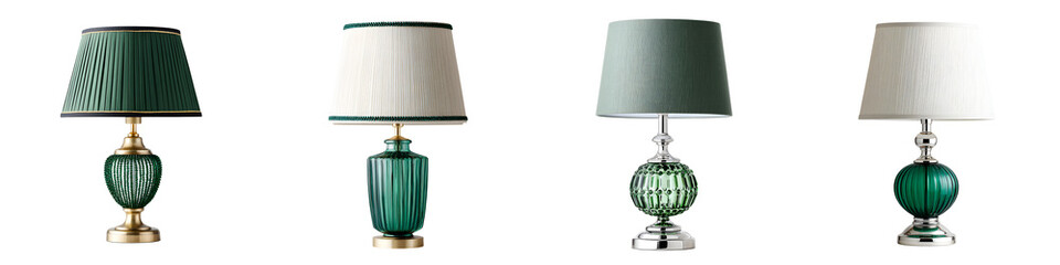 Elegant Green Table Lamps Collection: Classic Home Decor Lighting Isolated on White