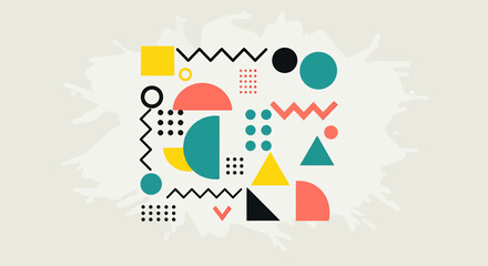 Geometric abstract pattern with colorful shapes and textures, modern design