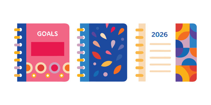 Colorful 2026 planners and notebooks for goal setting and organization design