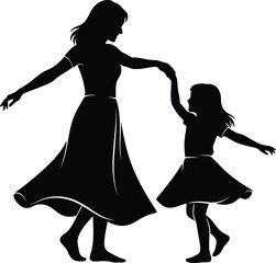 Mother and Daughter Dancing Silhouette Vector Illustration of Joyful Family Bonding