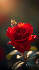 red rose on a green background