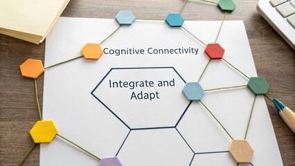 Cognitive connectivity concept with colorful hexagons demonstrating integration and adaptation strategies in modern learning environments