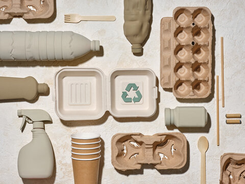 Eco-friendly items arranged on a textured surface