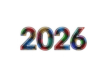 Colorful 2026 number illustration isolated on transparent background