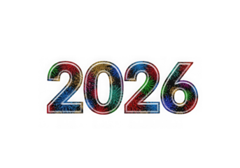 Colorful 2026 number illustration isolated on transparent background