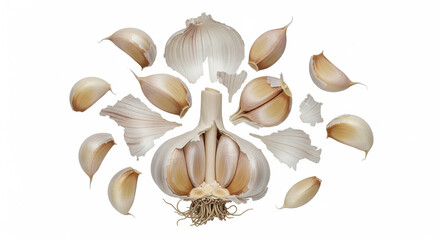 Garlic Bulb Broken Open with Scattered Cloves &ndash; Fresh Culinary Ingredient