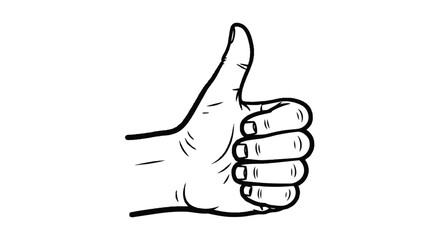 Hand showing thumbs up gesture in a black and white line art style.