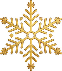 A golden snowflake with intricate design featuring starbursts and a central circle on white background