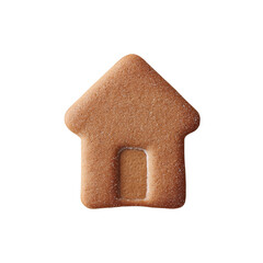 House-Shaped Gingerbread Cookie Top View – Brown Dessert Biscuit Isolated