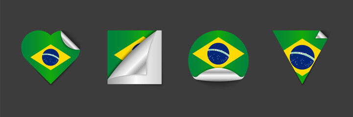 Brazil Flag Peel Sticker Pack — Green Yellow Banner Curled Corner Vector