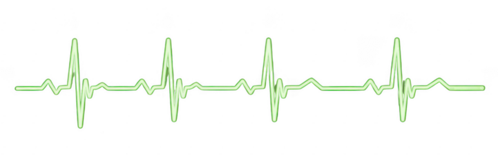 Bright green electrocardiogram line on black background isolated on a transparent background