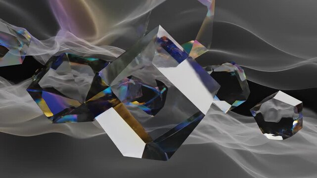 Seamless loop of semi-transparent geometric shapes intersecting and phasing through complex layers of varying opacity clean, technology, data