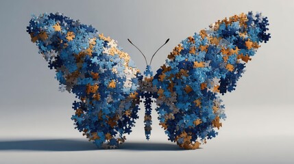 Alzheimer awareness shown through butterfly silhouette concept. A vibrant, artistic representation of a butterfly in blue hues.