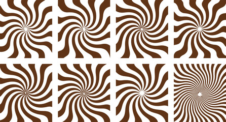 Obraz premium Brown swirl illusion pattern with distortion variation, Seamless swirl pattern in brown and white with hypnotic spiral shapes and one tile featuring a unique distorted variation. 