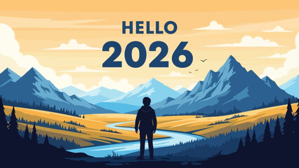 Inspirational illustration of a person facing a new horizon, representing future goals and the start of a new journey