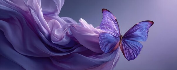 Alzheimer awareness shown through butterfly silhouette concept. A beautiful butterfly resting on delicate purple fabric.