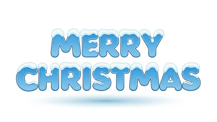 Illustration of the text 'Merry Christmas' in blue, covered with snow, isolated on white background for festive holiday designs and greeting cards.
