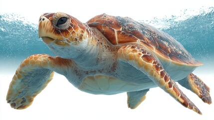 Fototapeta premium A serene turtle gliding gracefully through clear ocean waters.