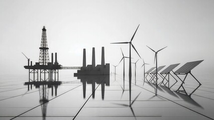 Energy Infrastructure Concept with Oil, Wind, and Solar Power Systems