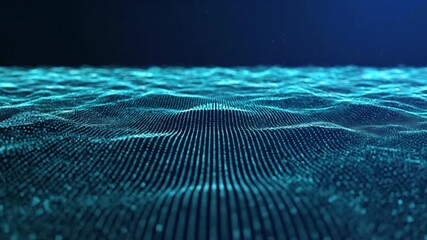 Abstract futuristic technology background with flowing blue particles and digital waves - Powered by Adobe