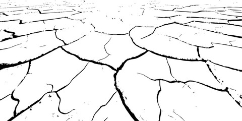 Dry, cracked earth texture with bold contrast and detailed fissures, depicting drought and climate change. High-resolution abstract background perfect for environmental, natural, and conceptual design