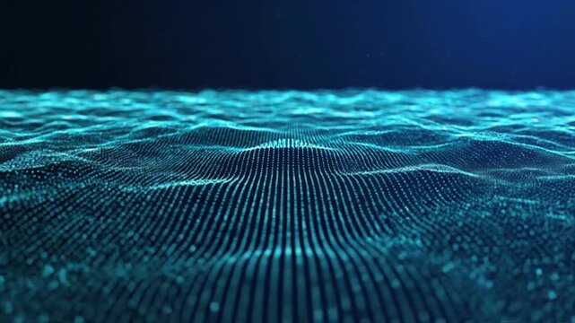 Abstract futuristic technology background with flowing blue particles and digital waves - Powered by Adobe